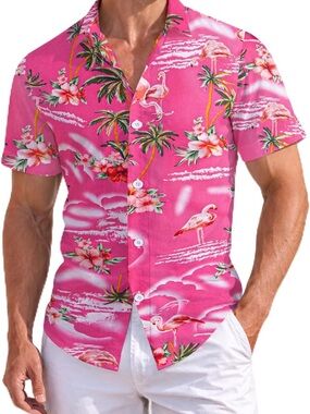 NWT Men's Tropical Flamingo Short-Sleeve Shirt - Pink  XL